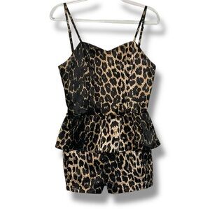 Hommage Romper Leopard Print Peplum Shorts Top Combo Y2K‎ Satin Size Small